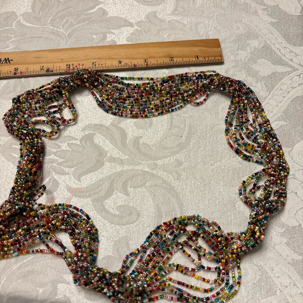Multi-Color Seed Bead Multi-Strand Necklace